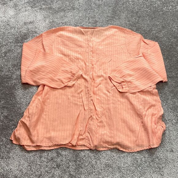 Lane Bryant Button Up Shirt Womens 26 Peach Pink/Orange Long Sleeve Soft Rayon - Picture 2 of 12